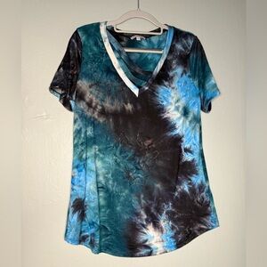 White Birch blue and black tie die super soft strappy tshirt
